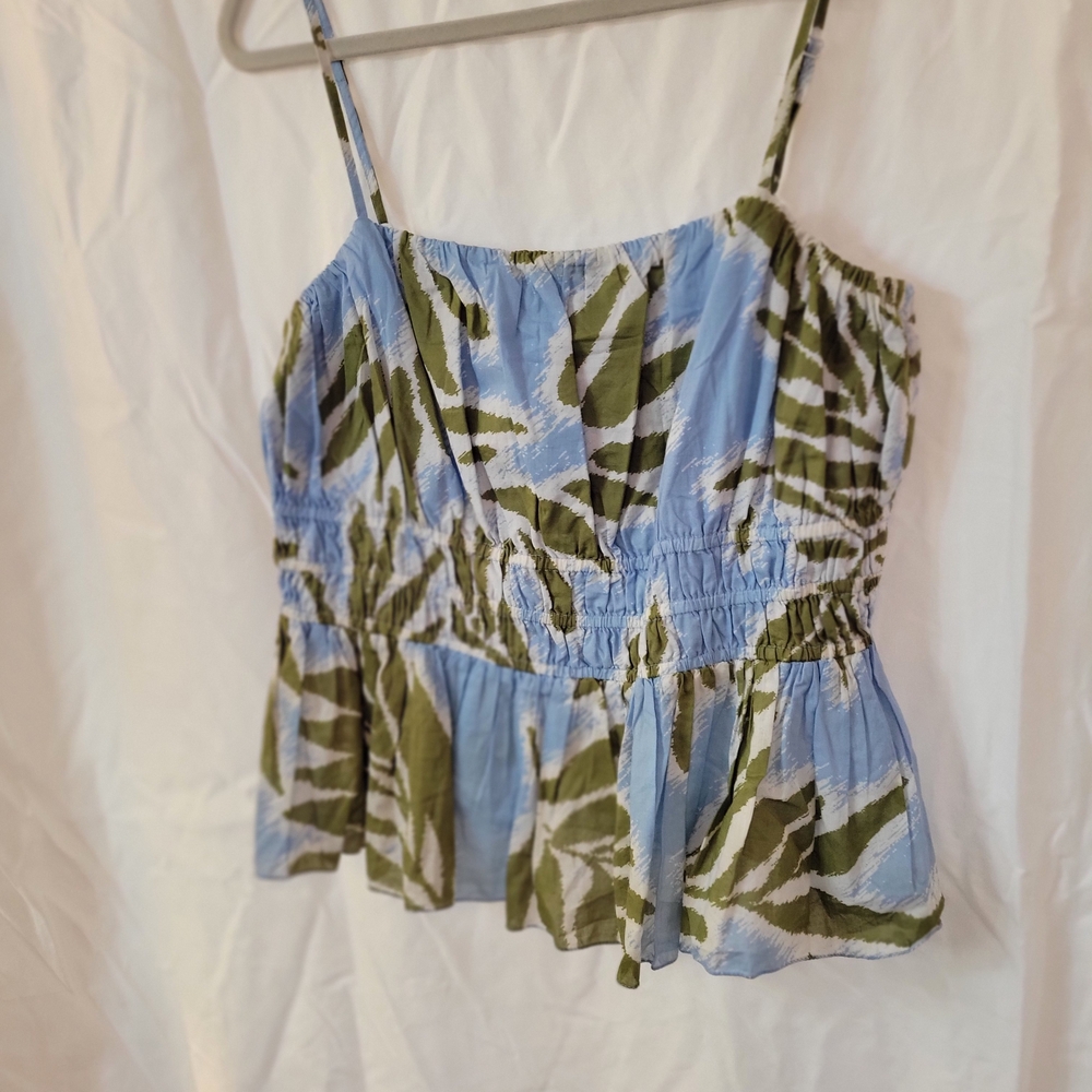 Leaf Print Blue and Green Women's Top